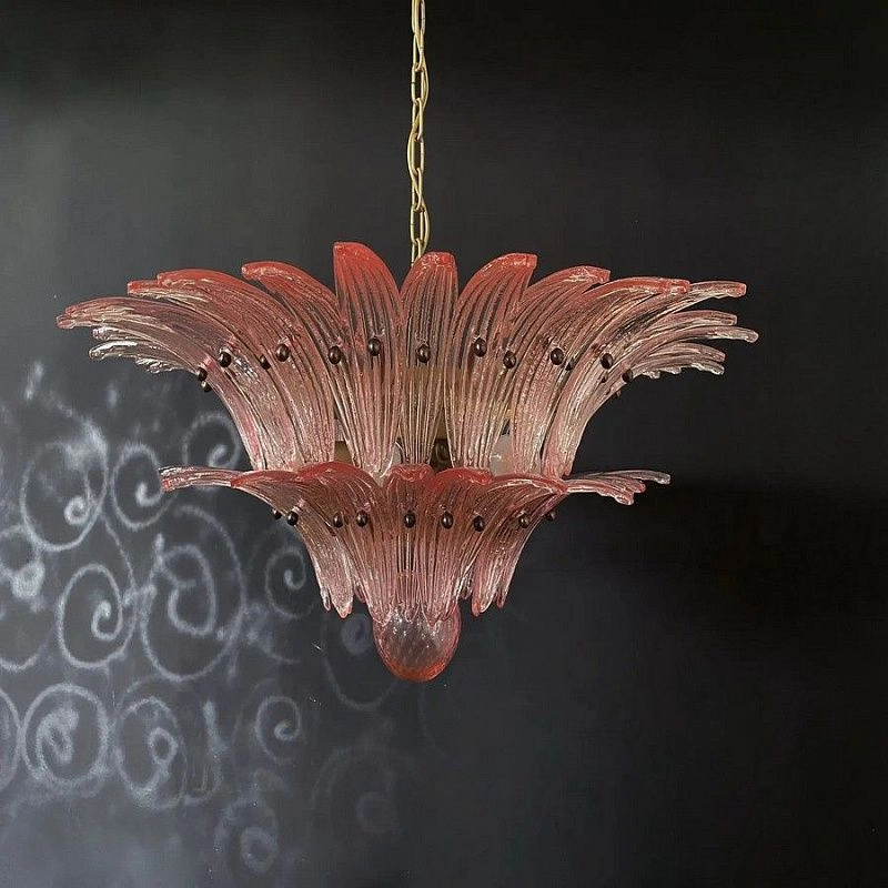 Винтажная люстра Murano Chandelier 58 Pink  Palmette glass