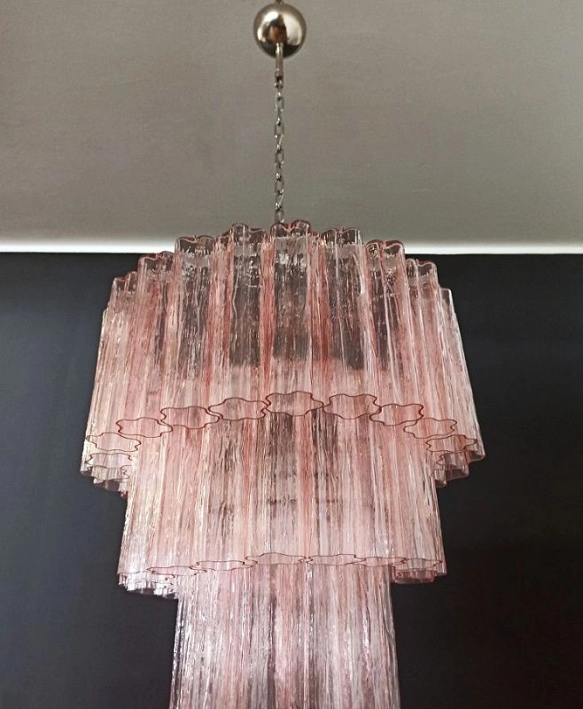 Винтажная люстра Murano Chandelier 52 Pink Glass Tubes
