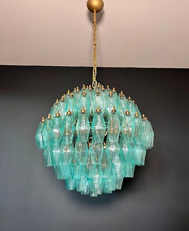 Винтажная люстра Murano Chandelier 140 Turquoise Poliedri Glass