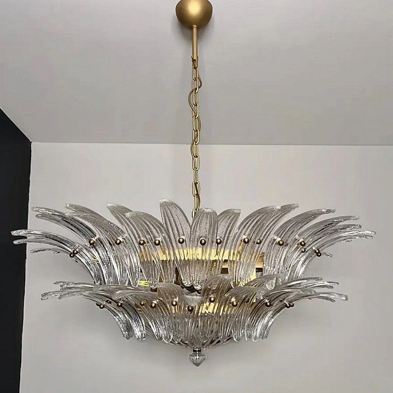 Винтажная люстра Murano Chandelier 82 Clear Palmette Glass