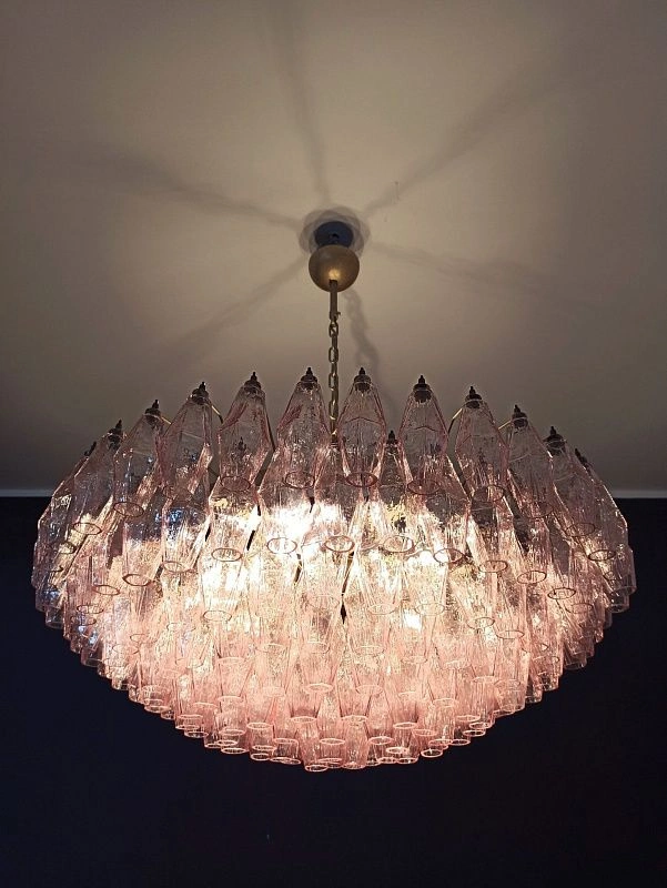 Винтажная люстра Murano Chandelier 185 Pink Poliedri Glass