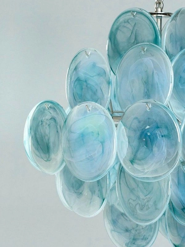 Винтажная люстра Murano Chandelier 36 Blue Disk Glass