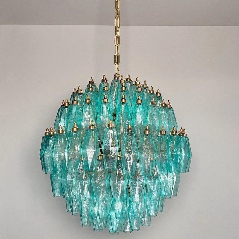 Винтажная люстра Murano Chandelier 140 Turquoise Poliedri Glass
