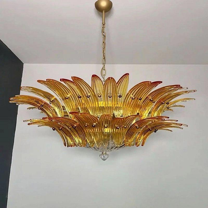 Винтажная люстра Murano Chandelier 82 Yellow Palmette Glass