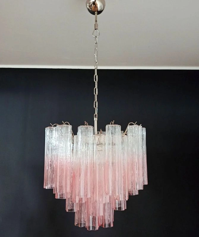 Винтажная люстра Murano Chandelier 36 Gradually Pink Glass Tube