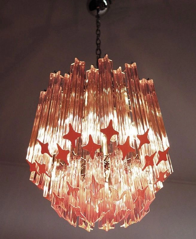 Винтажная люстра Murano Chandelier 47 Pink Prism Glass