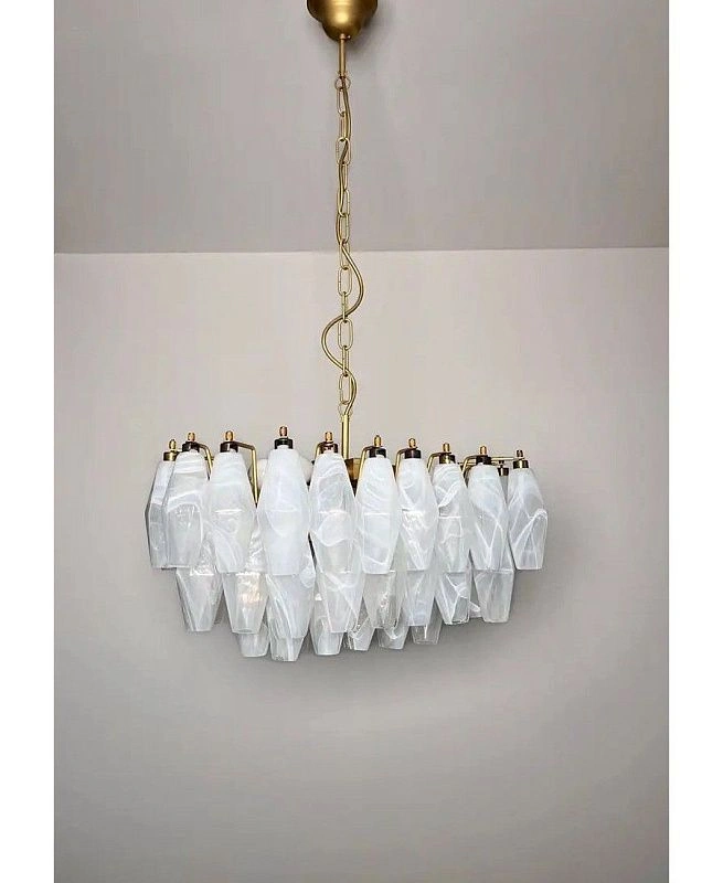 Винтажная люстра Murano Chandelier 56 Alabaster White Poliedri Glass
