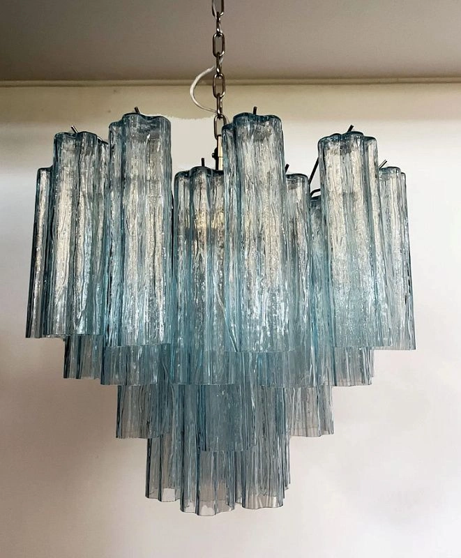 Винтажная люстра Murano Chandelier 36 Blue Glass Tubes