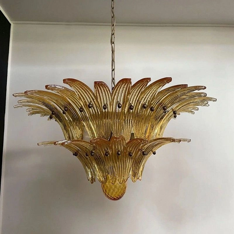 Винтажная люстра Murano Chandelier 58 Yellow Palmette Glass