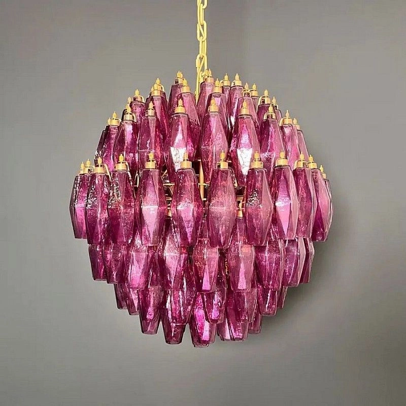 Винтажная люстра Murano Chandelier 140 Purple Poliedri Glass
