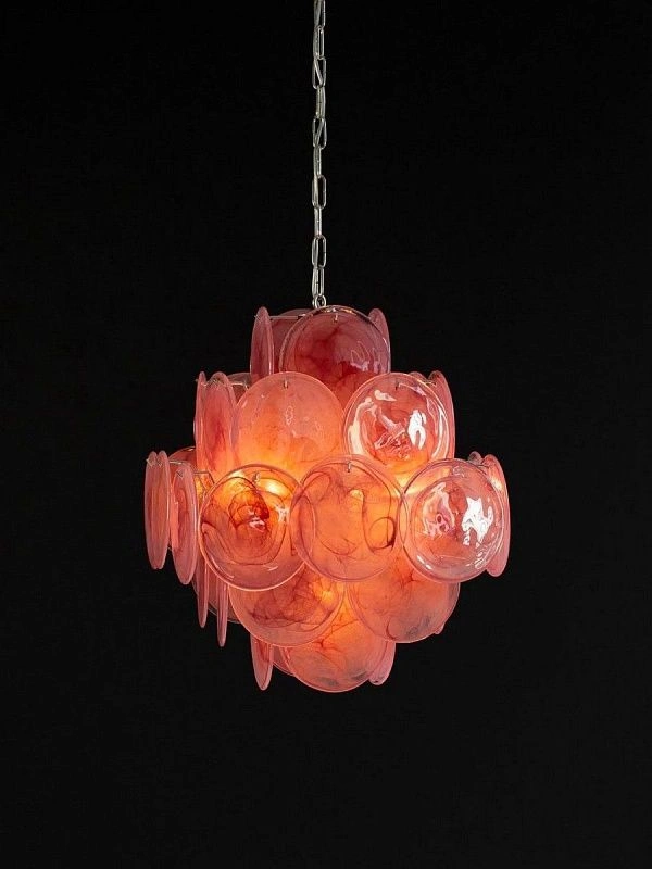 Винтажная люстра Murano Chandelier 36 Pink Disk Glass