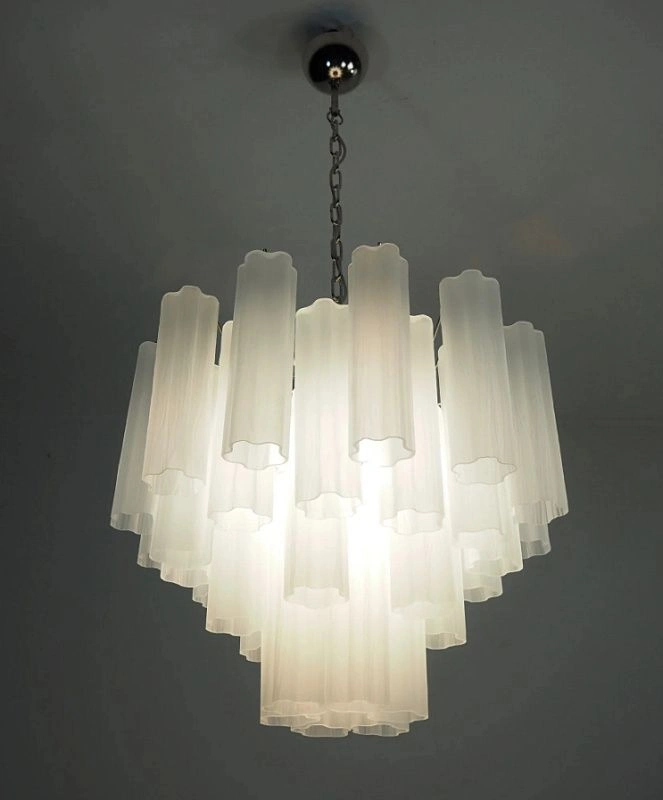 Винтажная люстра Murano Chandelier 36 Matte White Glass Tubes