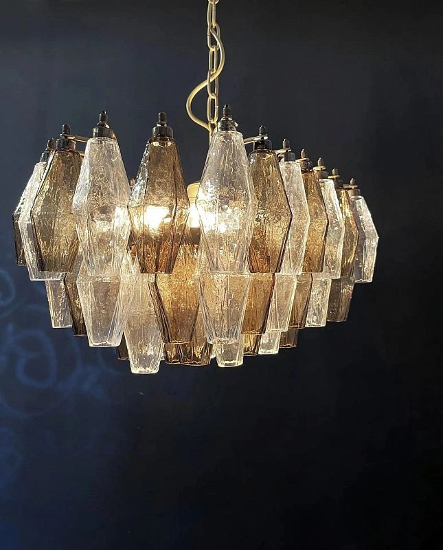Винтажная люстра Murano Chandelier 56 Clear and Smoke Colored Poliedri Glass