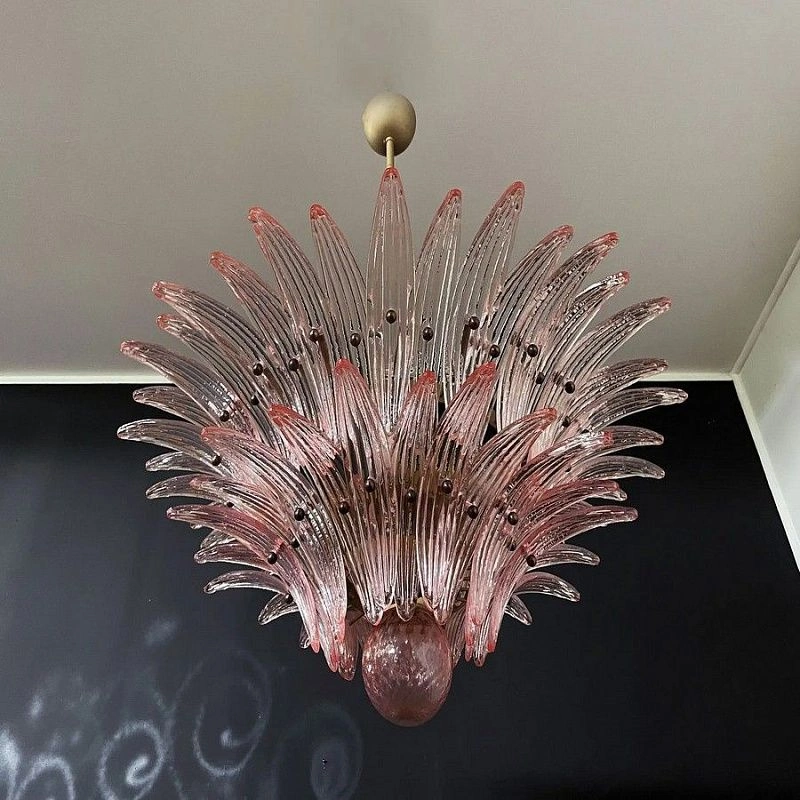Винтажная люстра Murano Chandelier 58 Pink  Palmette glass