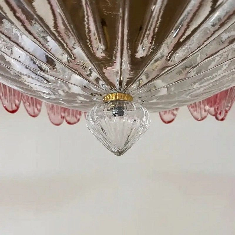 Винтажная люстра Murano Chandelier 36 Pink Palmette Glass