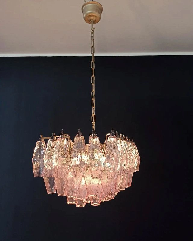 Винтажная люстра Murano Chandelier 56 Pink Poliedri Glass