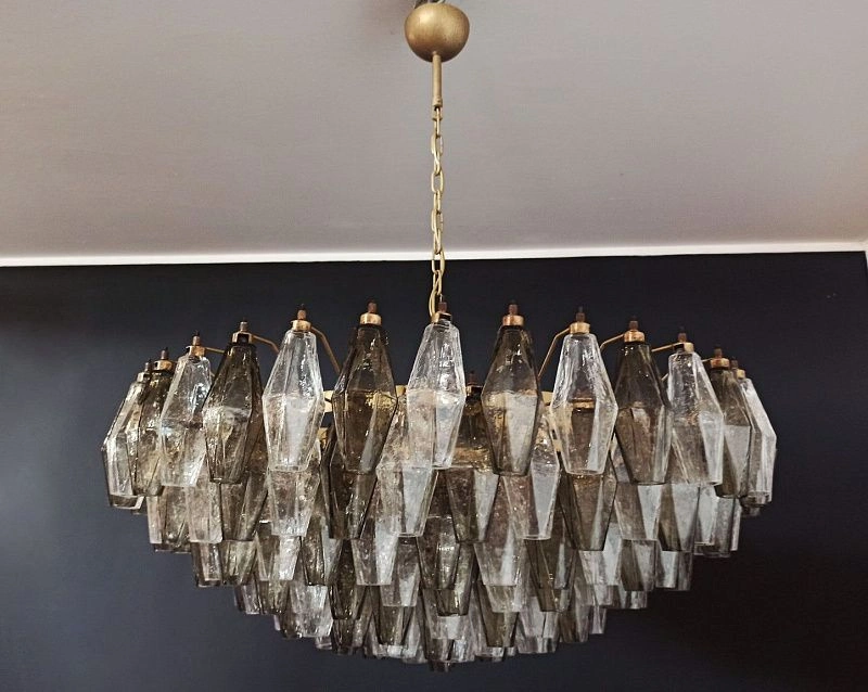 Винтажная люстра Murano Chandelier 185 Clear and Smoky Poliedri Glass
