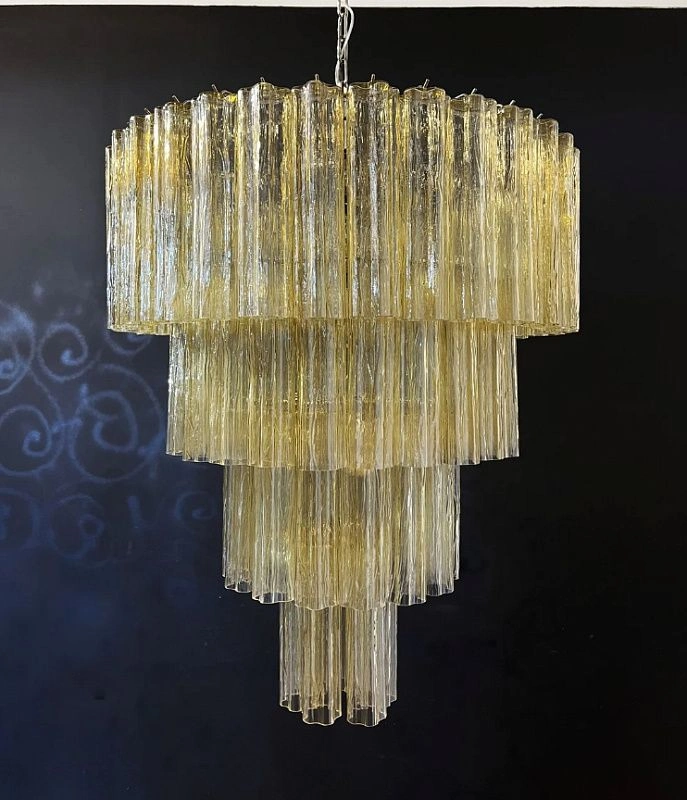 Винтажная люстра Murano Chandelier 78 Yellow Glass Tubes