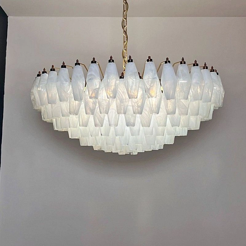 Винтажная люстра Murano Chandelier 185 Alabaster White Poliedri Glass