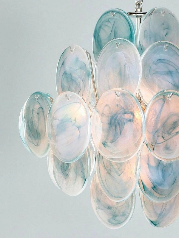 Винтажная люстра Murano Chandelier 36 Blue Disk Glass