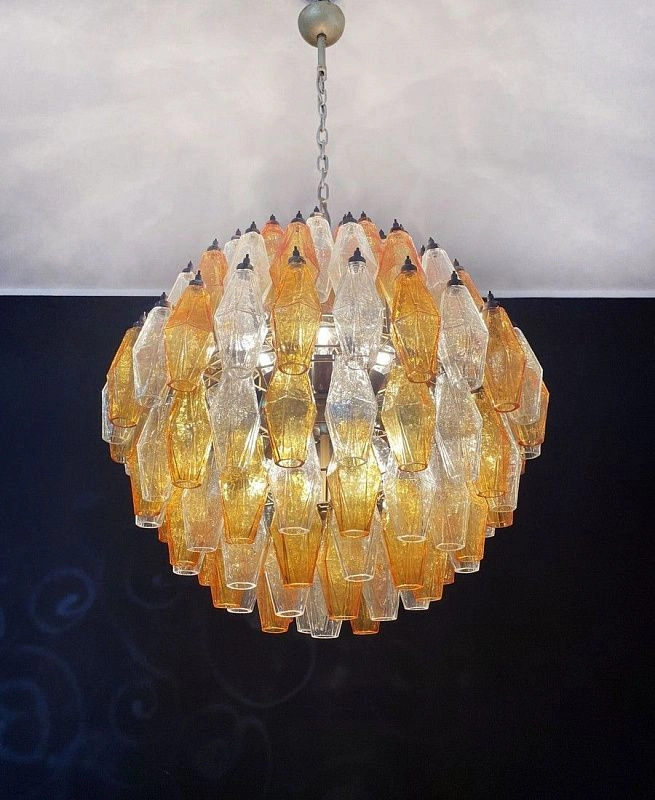 Винтажная люстра Murano Chandelier 140 Clear and Yellow Poliedri Glass