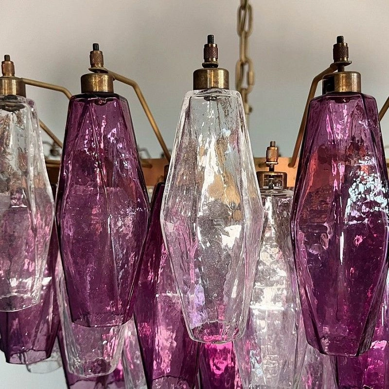 Винтажная люстра Murano Chandelier 185 Purple and Clear Poliedri Glass