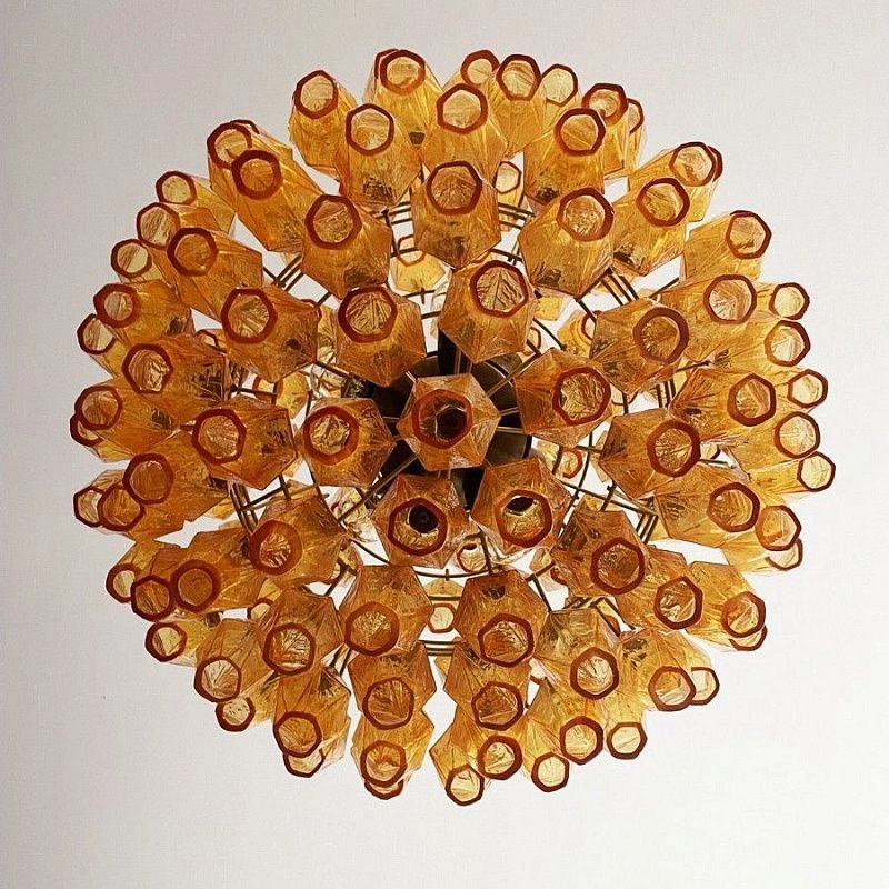 Винтажная люстра Murano Chandelier 140 Yellow Poliedri Glass