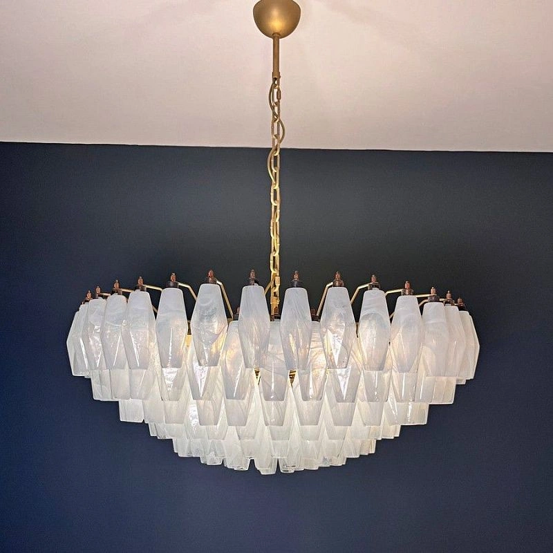 Винтажная люстра Murano Chandelier 185 Alabaster White Poliedri Glass