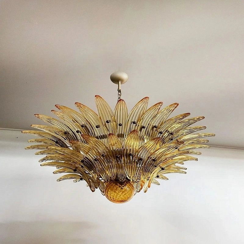 Винтажная люстра Murano Chandelier 58 Yellow Palmette Glass