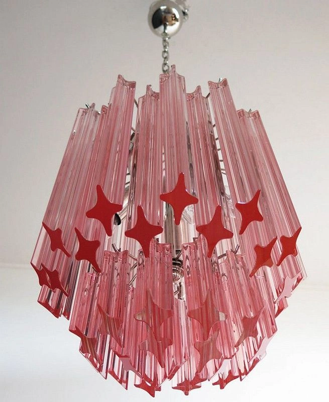 Винтажная люстра Murano Chandelier 47 Pink Prism Glass