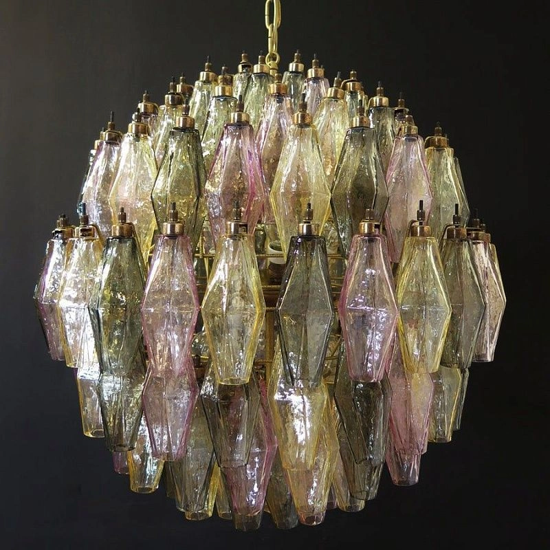 Винтажная люстра Murano Chandelier 140 Multicolored Poliedri Glass