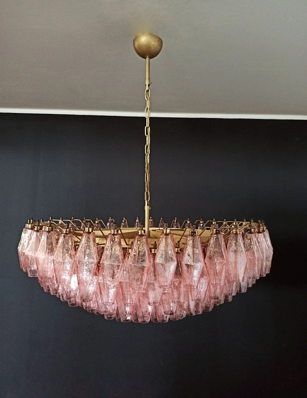 Винтажная люстра Murano Chandelier 185 Pink Poliedri Glass