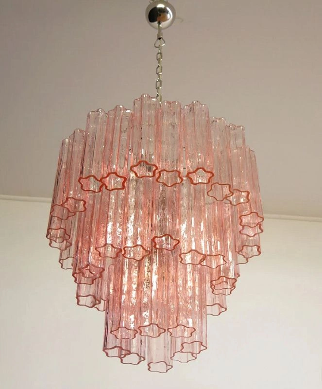 Винтажная люстра Murano Chandelier 48 Pink Glass Tubes