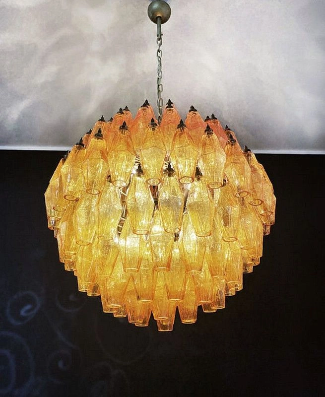 Винтажная люстра Murano Chandelier 140 Yellow Poliedri Glass