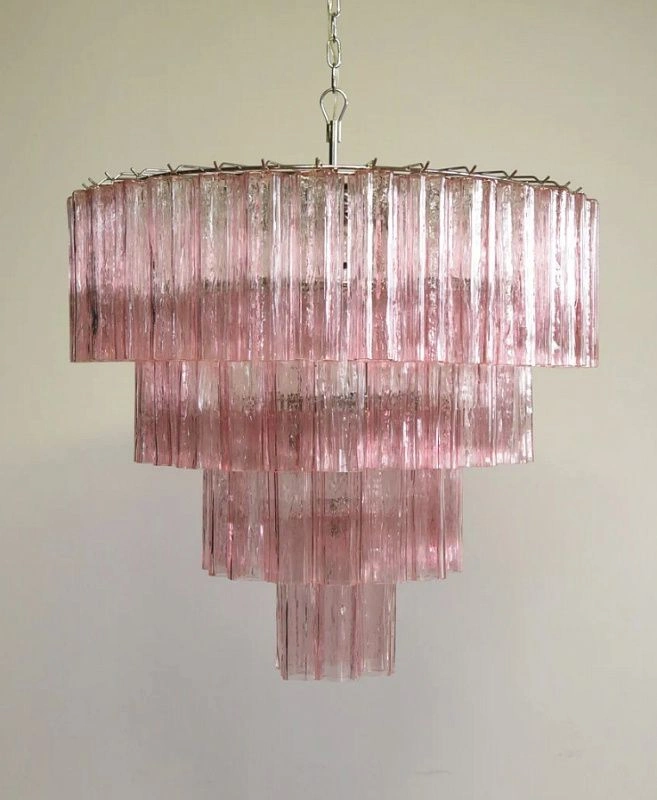Винтажная люстра Murano Chandelier 78 Pink Glass Tubes