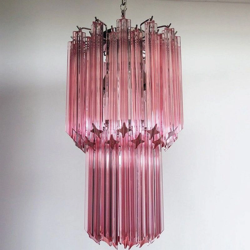 Винтажная люстра Murano Chandelier 46 Pink Prism Glass