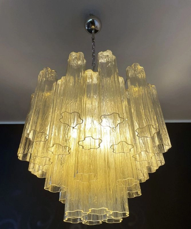 Винтажная люстра Murano Chandelier 36 Clear and Yellow Glass Tubes