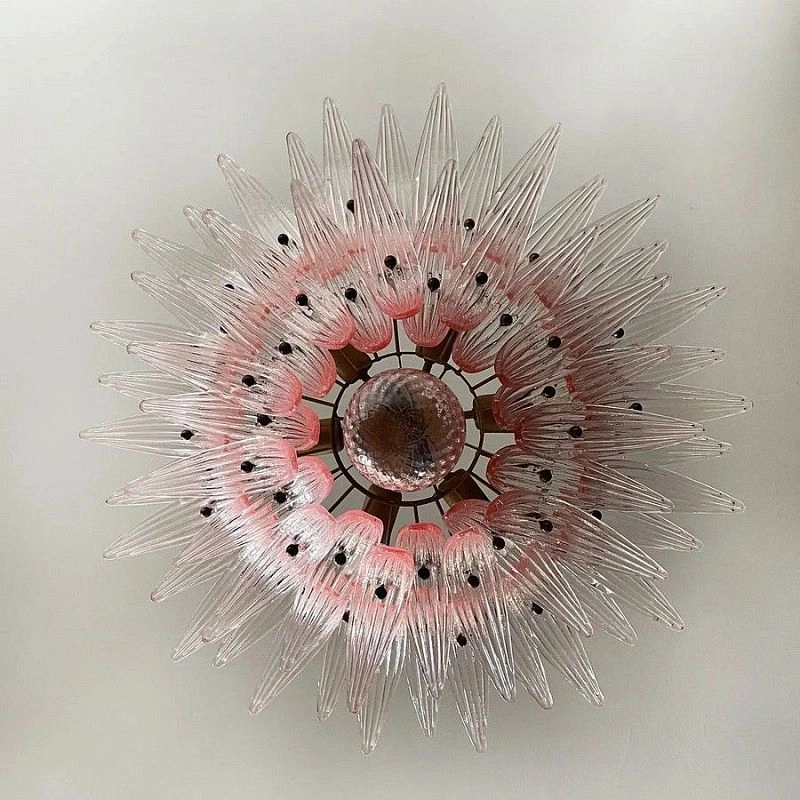Винтажная люстра Murano Chandelier 58 Pink  Palmette glass