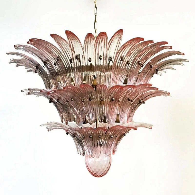 Винтажная люстра Murano Chandelier 104 Pink Palmette Glass