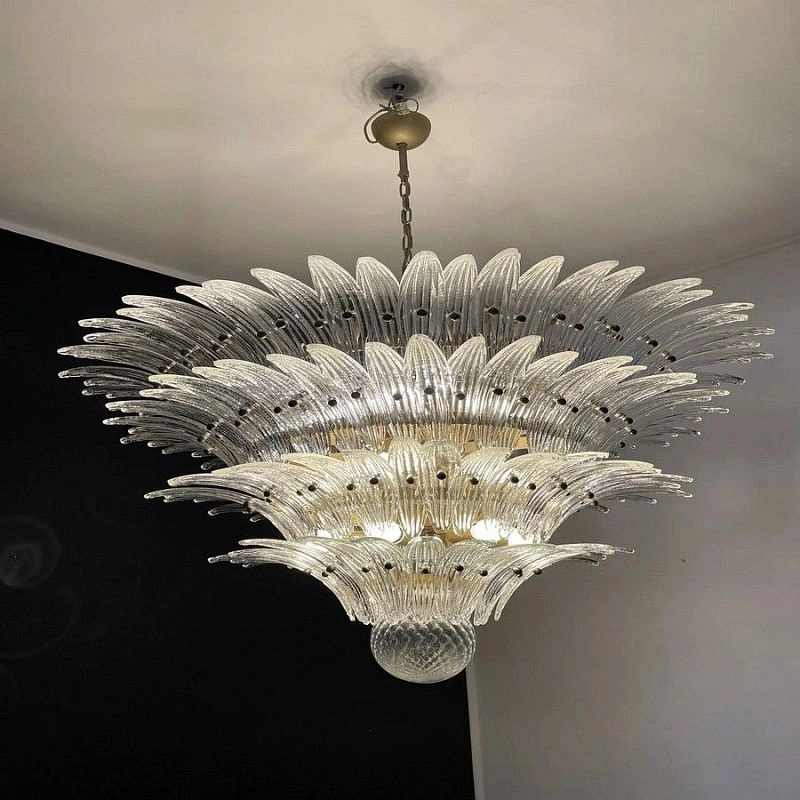 Винтажная люстра Murano Chandelier 163 Clear Palmette Glass