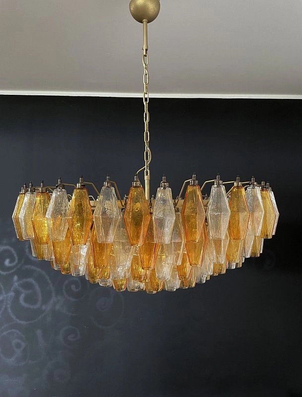 Винтажная люстра Murano Chandelier 185 Clear and Yellow Poliedri Glass