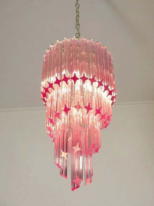 Винтажная люстра Murano Chandelier 54 Pink Prism Glass