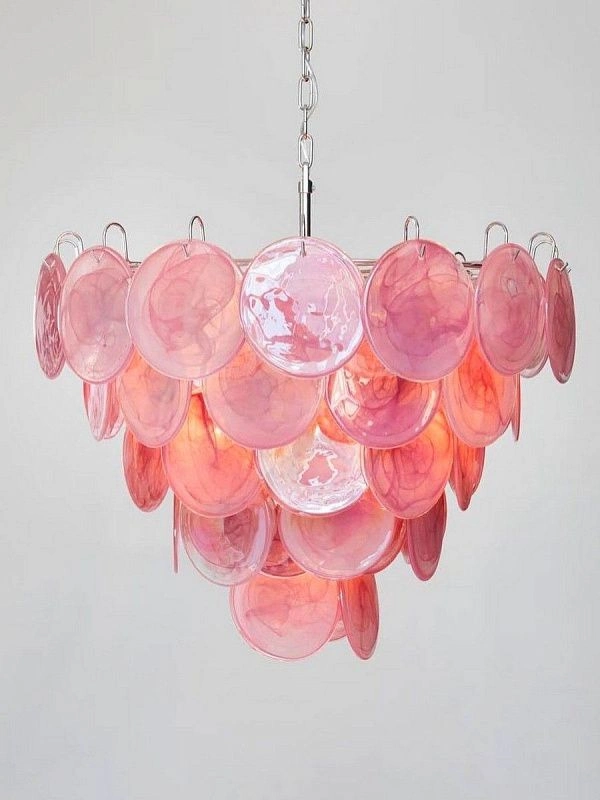 Винтажная люстра Murano Chandelier 57 Alabaster Pink Disk Glass