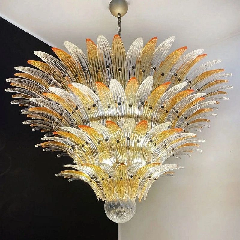 Винтажная люстра Murano Chandelier 163 Clear and Yellow Palmette Glass