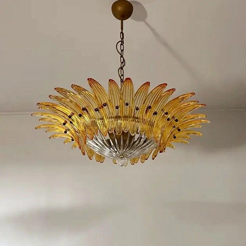 Винтажная люстра Murano Chandelier 36 Yellow Palmette Glass