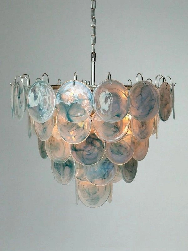 Винтажная люстра Murano Chandelier 57 Blue Disk Glass