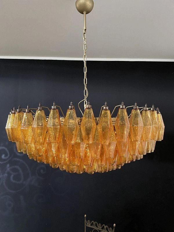 Винтажная люстра Murano Chandelier 185 Yellow Poliedri Glass