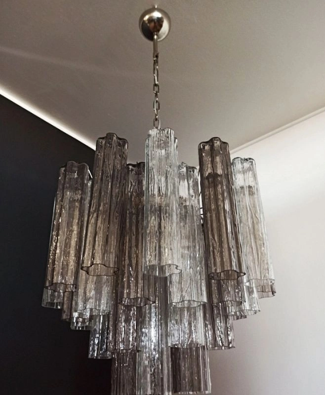 Винтажная люстра Murano Chandelier 36 Clear and Smoke-Colored Glass Tubes