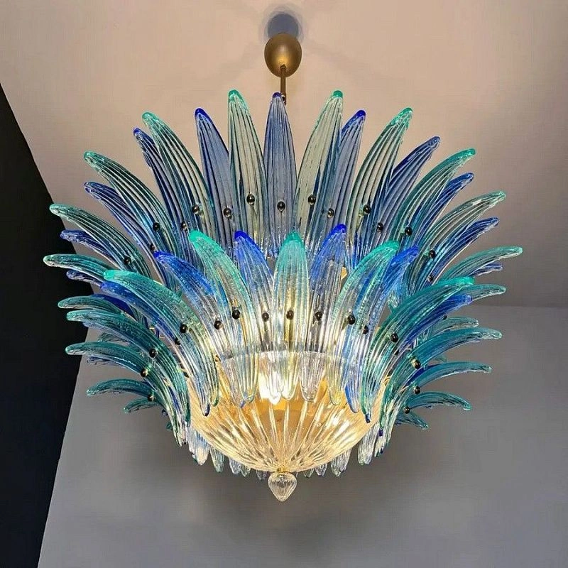 Винтажная люстра Murano Chandelier 82 Blue and Turquoise Palmette Glass