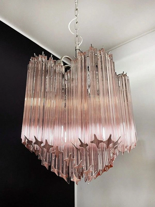Винтажная люстра Murano Chandelier 60 Pink Prism Glass
